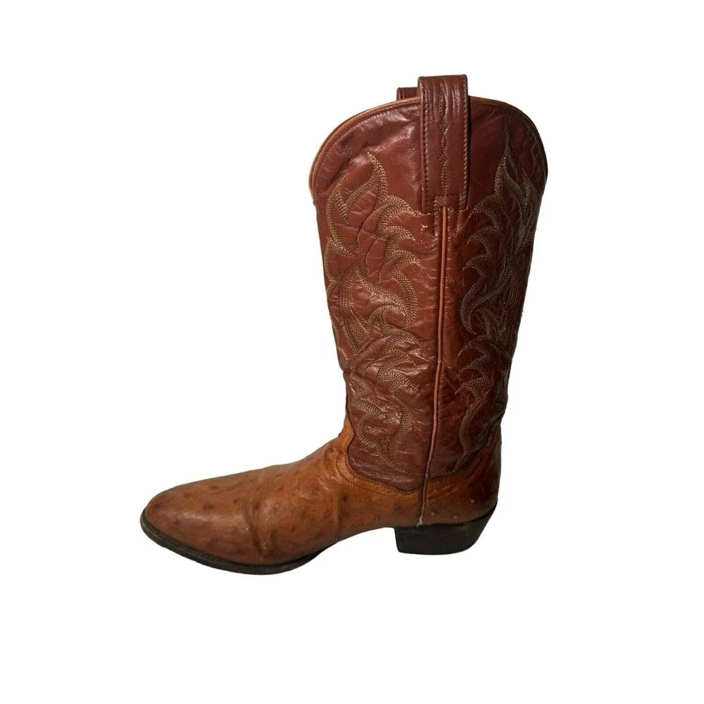 Dan Post Two Tone Brown Ostrich Leather Cowboy Boots Men 9.5 D